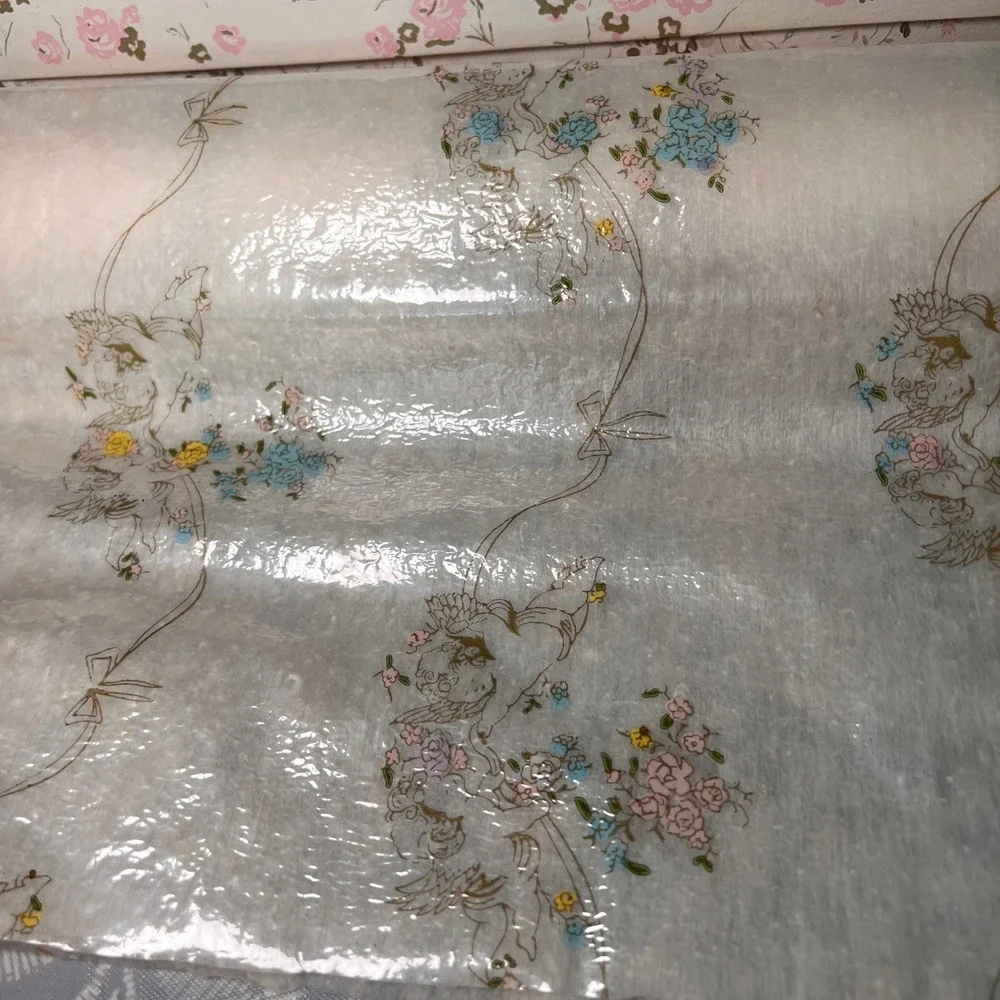 Vtg Polyfab Scented Drawer Lining Karen Carson Creations‎ Cherub Floral 108x17.5
